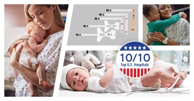 banner showing masimo set sensors lineup and sensors on babies