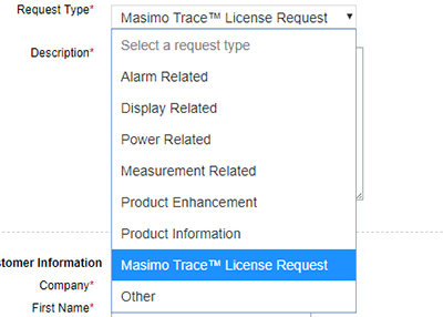 Screenshot of Request type expanded dropdown menu options