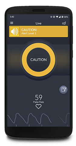 App screen showing a yellow ring of light (caution)
