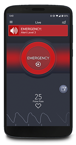 App screen showing a red ring of light (emergency)