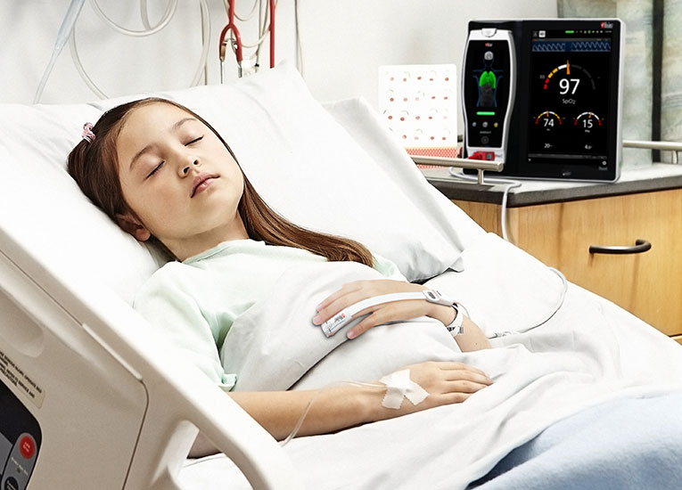 Masimo - Child using RRp in hospital bed